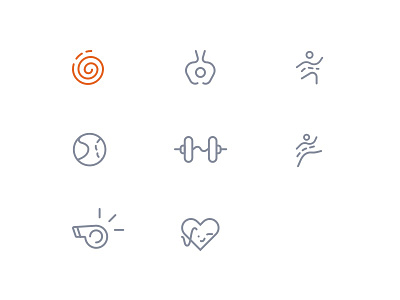 Iconography for Gympik activity aerobics dumbell gympik icons physiotherapy pilates trainer yoga zumba