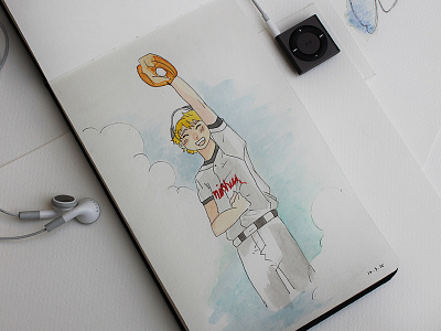 Baseball baseball blue drawing green ipod micron moleskine orange sketching watercolor white yellow
