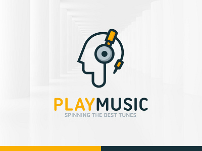 Play Music Logo Template dj head headphone logo music play psd template vector