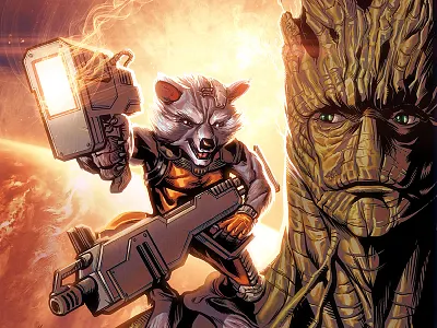 Rocket Raccoon and Groot comic book art groot illustration manga studio marvel comics photoshop rocket raccoon