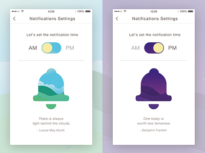 Day049 - Notifications am app dailyui illustration mobile morning night notifications pm scene ui