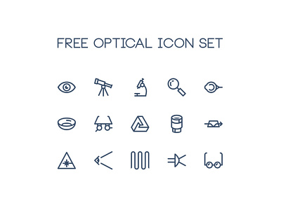 Optical Icon Set camera eye glasses illusion lens microscope optics telescope warning wave