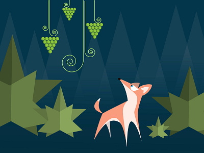 Fox Dribbble blue curly fable flat design fox grapes green illustration jungle moral story