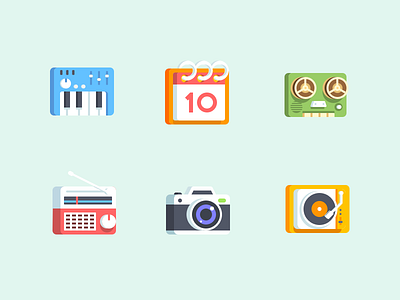 3D icons calendar camera dj icons instrument isometric keyboard radio tape turntable vinyl