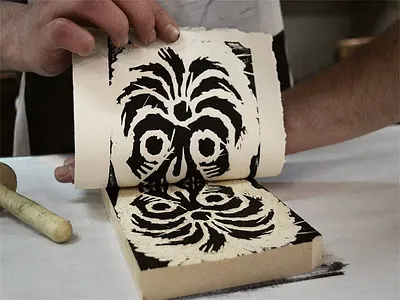 Savage WIP press print progress skull wood woodcut