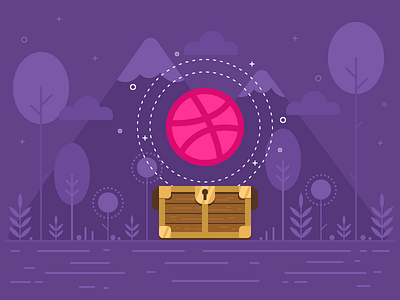 Hello Dribbble ♥ ball dribbble flat forest illustration illustrator line magic night tree trunk vector