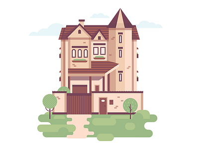 TownHouse building castle cottage flat house illustration nature trees vector