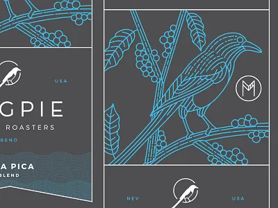 Magpie Coffee Roasters branding coffee linework magpie nevada packaging reno roast roasters