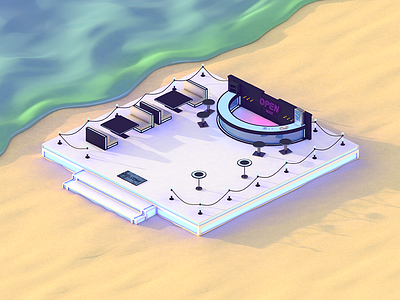 Isometric Beach Bar beach c4d future bar isometric bar isometric beach light sun water