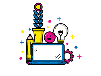 About Illustration color flower fun gear grow happy illustration laptop pencil vector