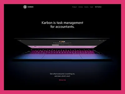 Homepage for Karbon dark macbook metric photography website