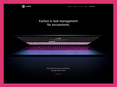 Homepage for Karbon dark macbook metric photography website