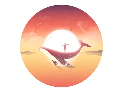 Surround animal child dream illustration lonely mood rays sea surround water whale