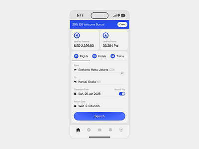 Plan a Travel 🏝 // Book a Flight 🛫 app booking button clean component design flight hotel icon illustration interface minimal mobile modal simple skeumorphism ticket travel trip ui