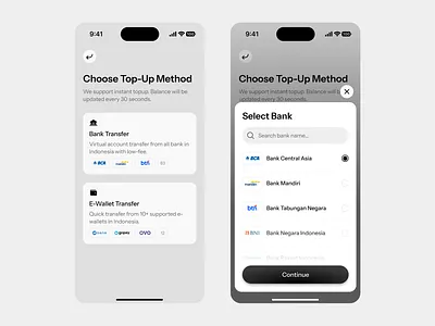Choose Top-Up Method 💰 app bank banking clean deposit design finance fintech icon interface minimal mobile modal onboarding payment register simple topup ui wallet