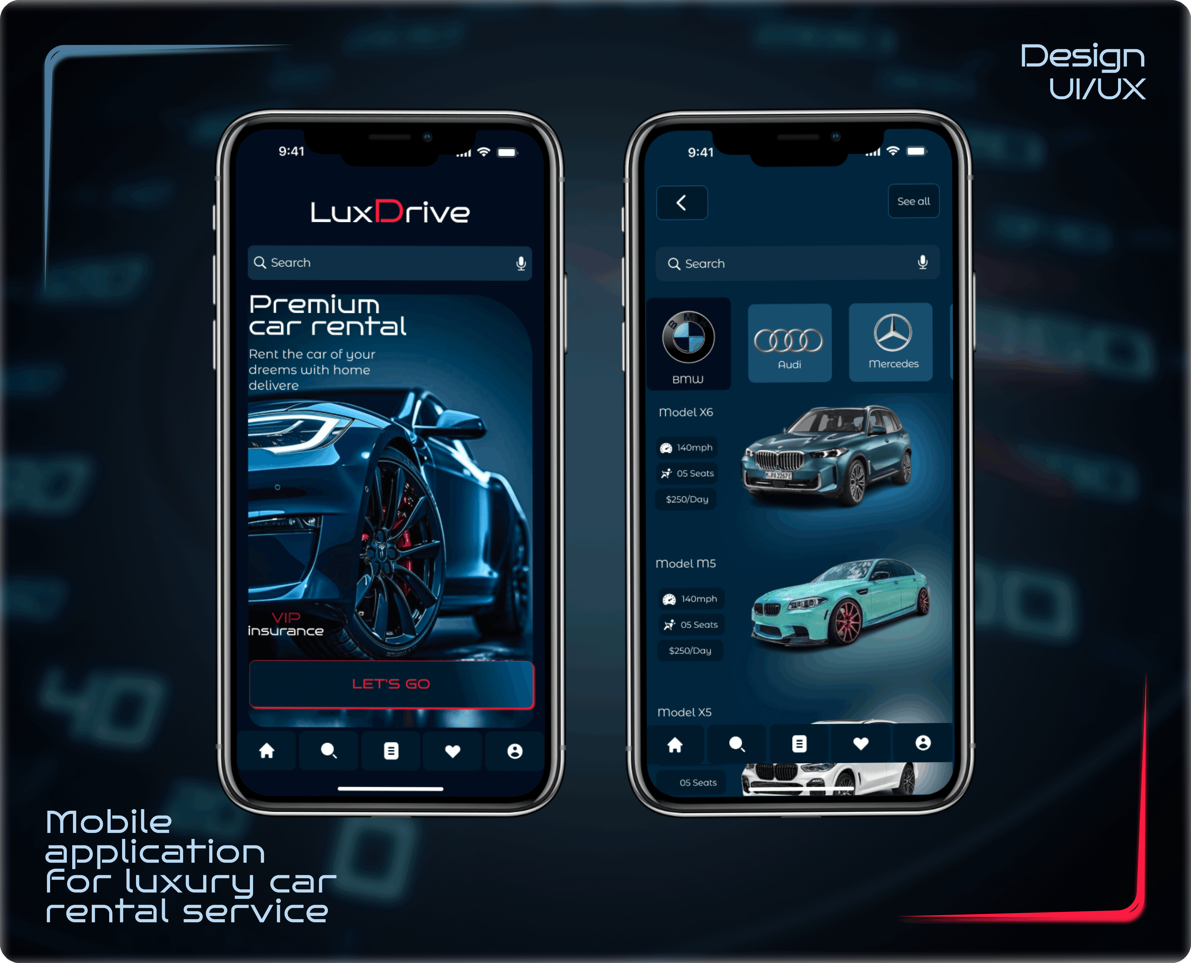Mobile application for luxury car rental service app car rental design logo mobile application uiux