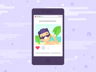 Vacation Selfie character glasses instagram interface like men phone sea selfie vacation violet