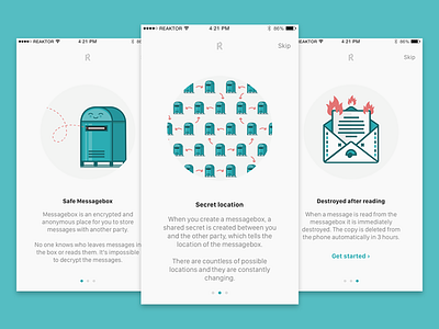 Onboarding for the Reaktor Secure Message Application illustration ios mobile onboarding reaktor