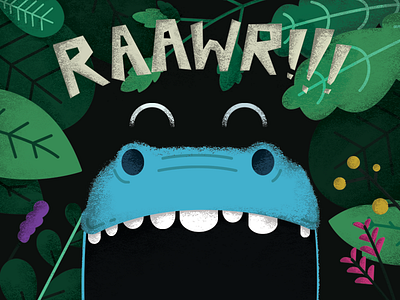 RAAWR!!! birthday card digital dino dinosaurs illustration jungle nature plants prehistoric print texture