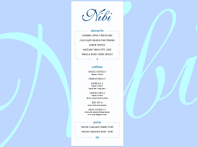 Nibi Dessert Menu coffee design dessert drinks menu ports prices print restaurant sqaure