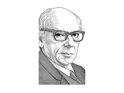 Isaiah Berlin hedcut pen ink portrait stipple