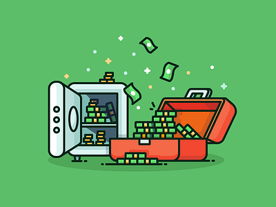 Make More Money! cash coins filled icon illustration money money rain outline safe savings suitcase treasure