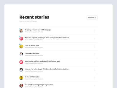 Recent Stories filter interface list post stories ui ux