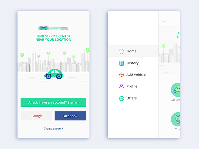 Vehicle Service app app car icon ios login service side bar uiux