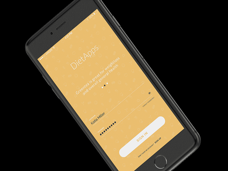 Dietapps Homescreen Page - Iphone Presentation dietapps iphone mockup login