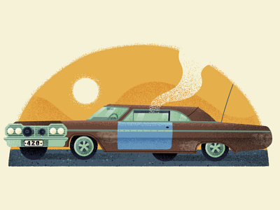Up in Smoke 420 car drawing hills illustration retro sky smoke sun texture vintage window