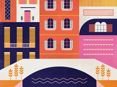 Venezia bridge buildings canal europe illustration italy travel venice water