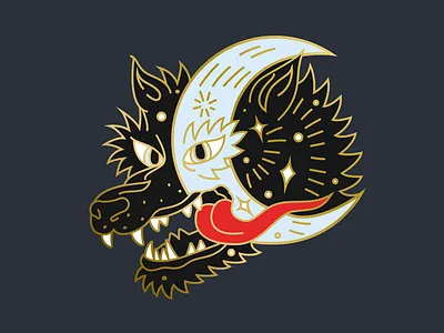 Night Wolf enamel pin illustration moon patch pin space stars vector wolf