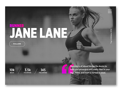 DailyUI Challenge 006 black and white clean dailyui pink profile runner running sports ui user user profile