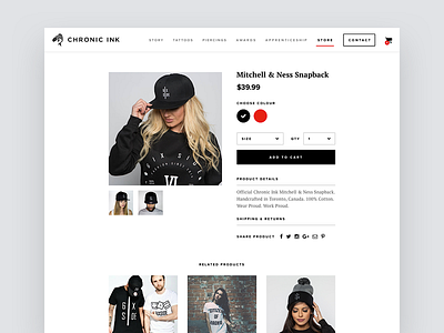 Chronic Ink Product Page clean design ecommerce grid interface store tattoos type ui ux web website