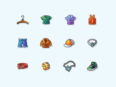 Inventory Items bracelet cap cloth game icon item jacket pants shirt shoe tshirt vector