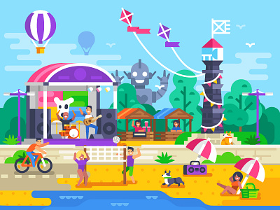 VK Fest beach character corgi festival flat illustration park people stolz vk vkontakte