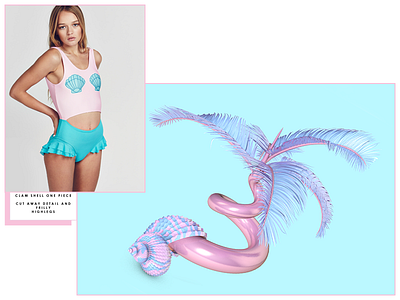 Lazy Oaf x BKT abstract editorial fashion minimal palm tree pastel seashell summer surreal swim swimwear