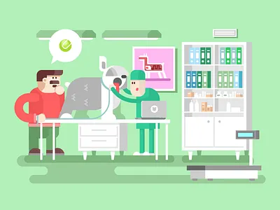 Veterinary clinic character clinic doctor dog flat illustration inspection kit8 room table vector veterinar