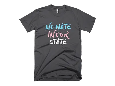 No Hate In Our State t-shirt activism apparel brush script human rights north carolina queer social justice trans flag colors transgender
