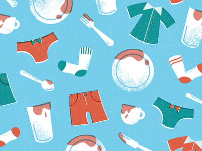 Laundry & Dirty Dishes blue clothes dishes illustration laundry texture vector