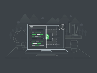 Developers code design developers green grey illustration lineal