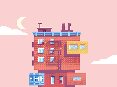 Urbanium 2 building city clouds home house illustration nick kumbari sky stairs window