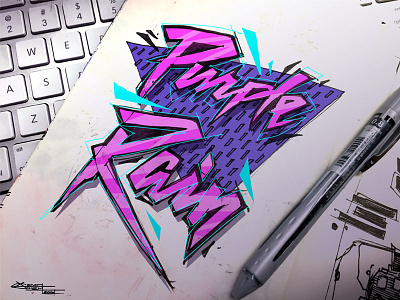 Purple Rain calligraphy drawing freehand lettering logo music sketch typo