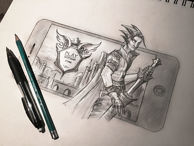 iPhone RPG Mobile Game (Sketch) character game illustration iphone menu mobile rpg shading sketch ui