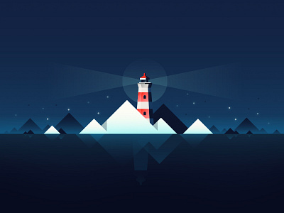 Lighthouse art dark gradient ice illustration light lighthouse night reflection vector water winter