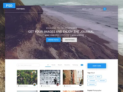 Photobox – PSD Blog Photographers blog design blue freebie photobox photographer blog pixelperfect web design