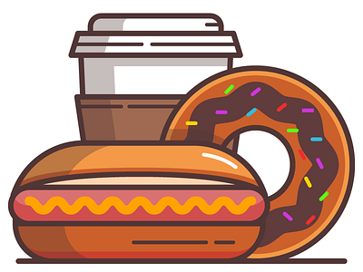 Fantastic 3 coffee delicious design donut drink eat food graphic hot dog icon illustration