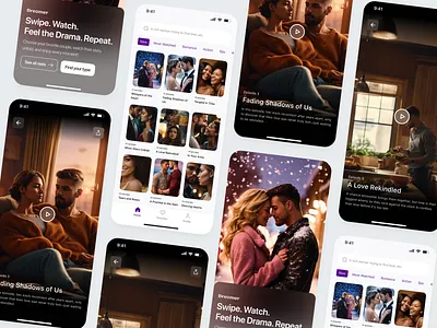 Dreamer/Drama App ai design drama home lexica midjourney minimal mobile mobile design onboarding reels scroll tabbar trend ui user interface ux video