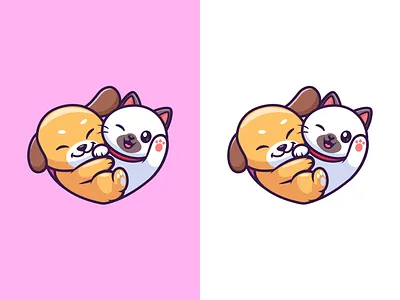 Cat Love Dog🫶🏻❤️🐱🐶 animals branding cat character cheerful cute dog doodle flat friendship hug icon illustration logo love mascot pet relationship shape sketch