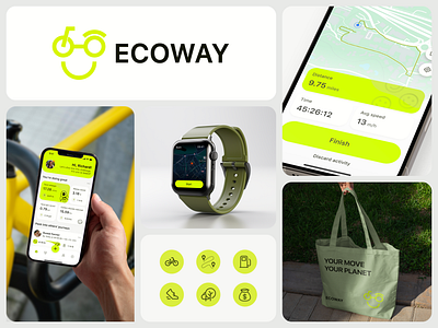 Cycling app inspiring movement, fun, and green living activity tracker app community cycling design eco eco challenges fitness app gamification green green living app ios merch mobile modern design rewards sport time tracker ui ux